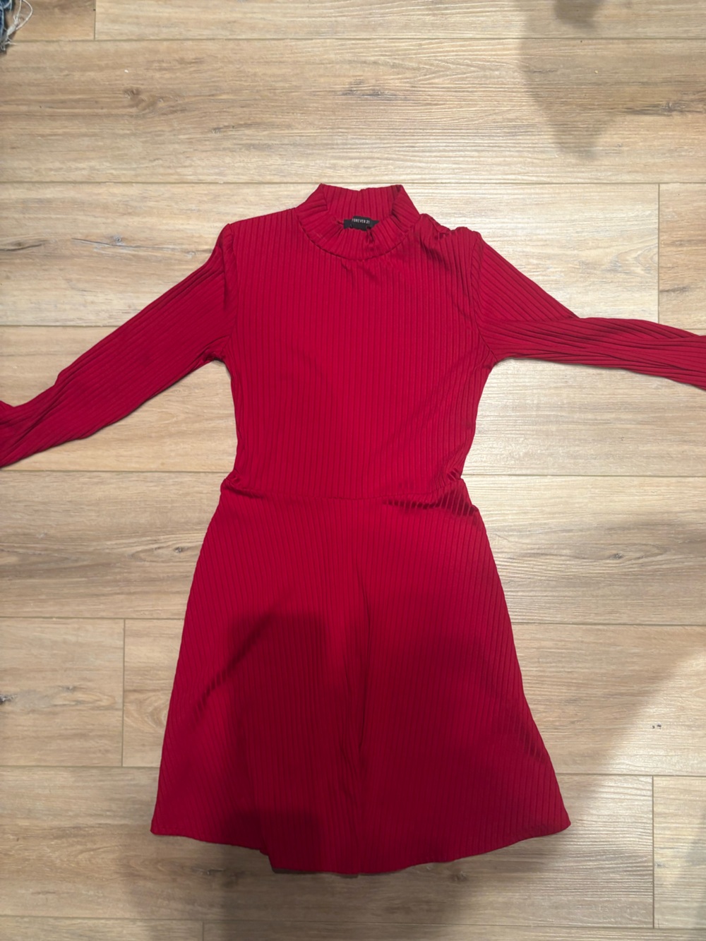 Forever 21 Crimson Ribbed Long-Sleeve Mock Neck Dress